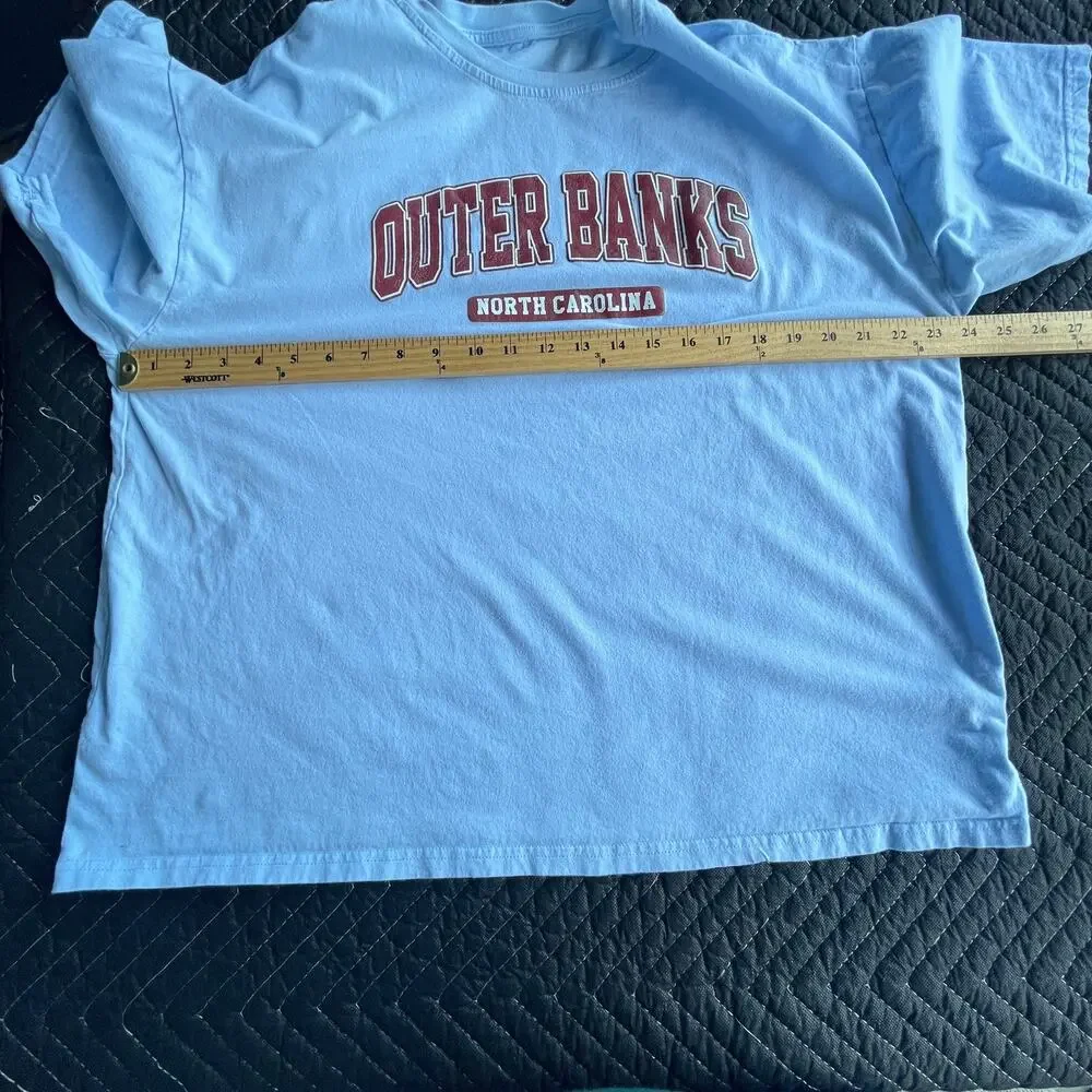 Shein Outer Banks Shirt Womens Large‎ Blue Cropped Graphic Print TV Show